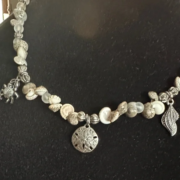 Hand Crafted Silver and Cream Beach Charm Necklace - Picture 3 of 4